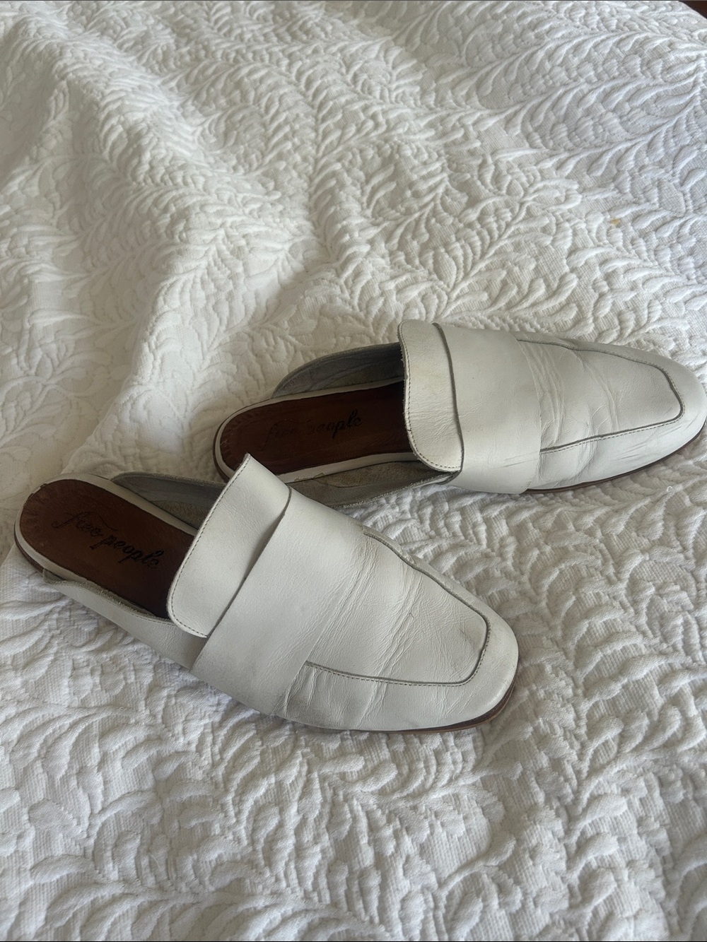 Free People White Leather mules